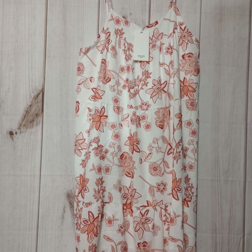Grace Karin Floral Tiered Midi Dress White Terracotta Spaghetti Strap Medium NEW